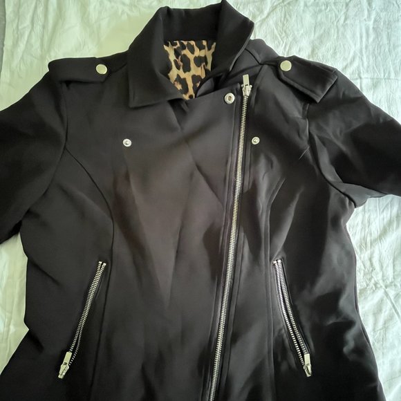 BLACK ZIPPERED LONG SLEEVE LINED CROP JACKET CASUAL WORK WOMEN BIKER JACKET - Picture 7 of 10